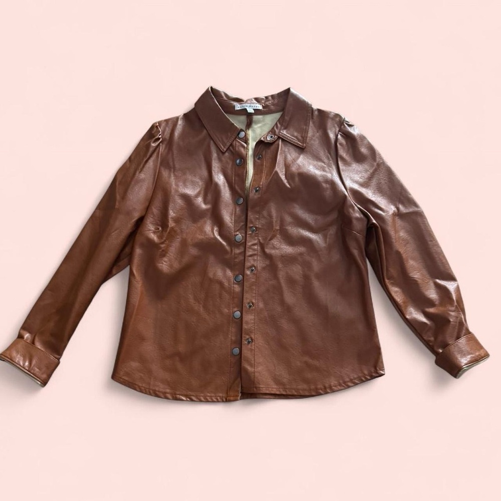 Brown Leather Button-Up Jacket